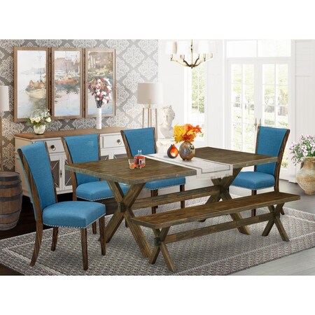 East West Furniture 6 Piece X-Style Mid Century Dining Set - Distressed Jacobean X777VE721-6